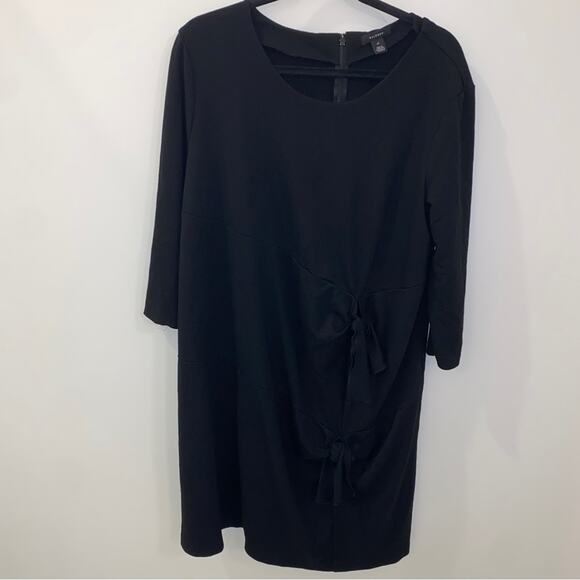 Halogen Women’s Black Bow Tie Detail Knee Length Dress 3/4 Sleeves Size XL - Picture 2 of 8